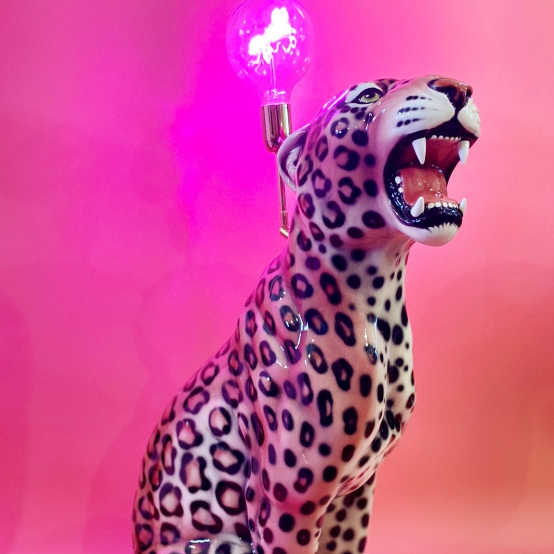 『 Pink Leopard family 』by Zuberi 60*60cm Nina' Mini PINK Ceramic Leopard Statue Vintage – Dogwood