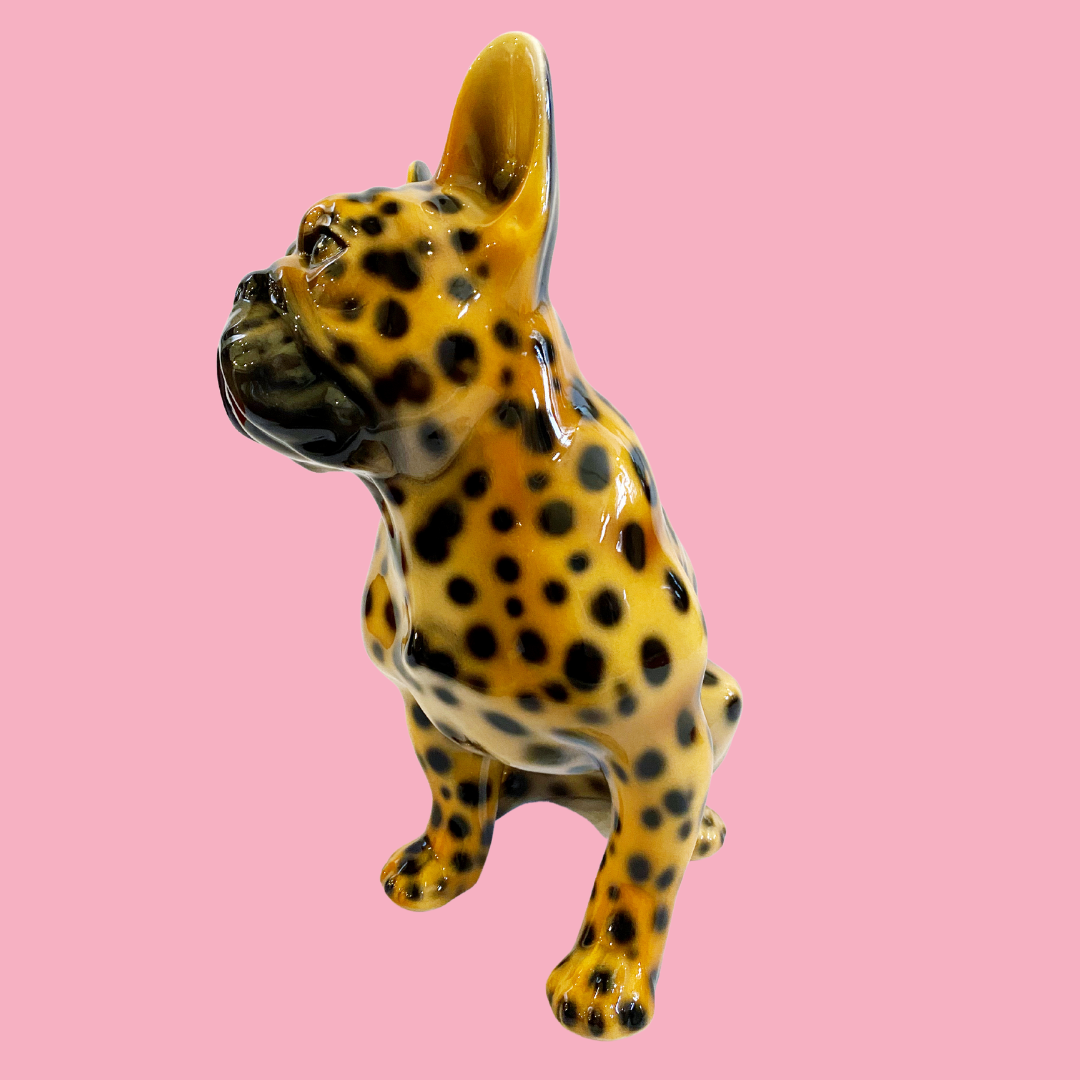 'Darwin' Pink Leopard Print French Bulldog Dog Statue