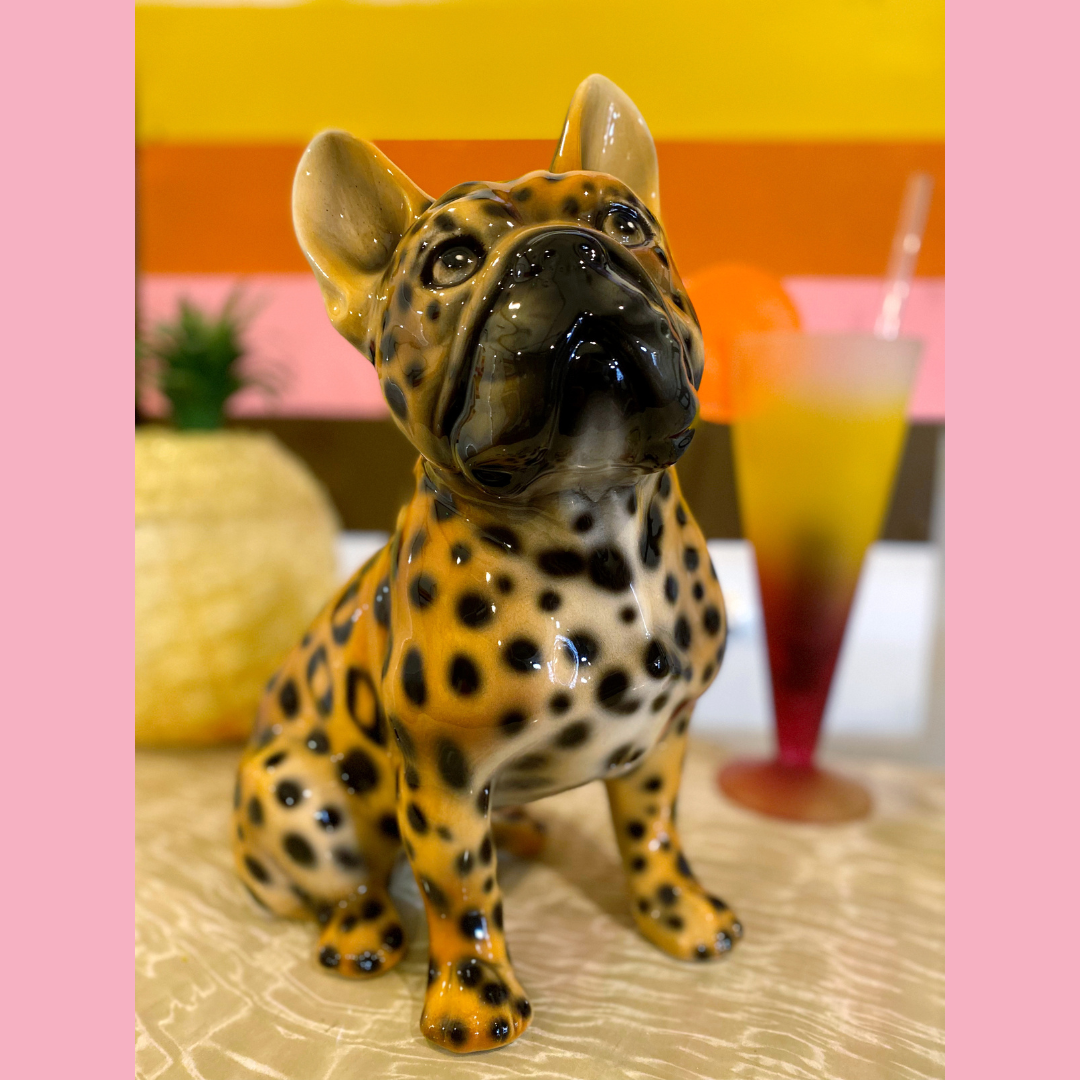 'Charles' Leopard Print French Bulldog Dog Statue