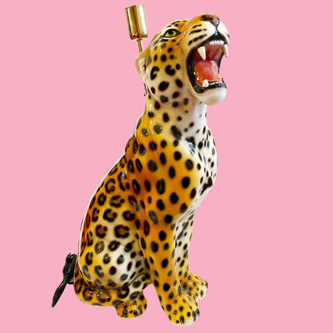 'Bodhi' Medium Orange Ceramic Leopard Statue Lamp
