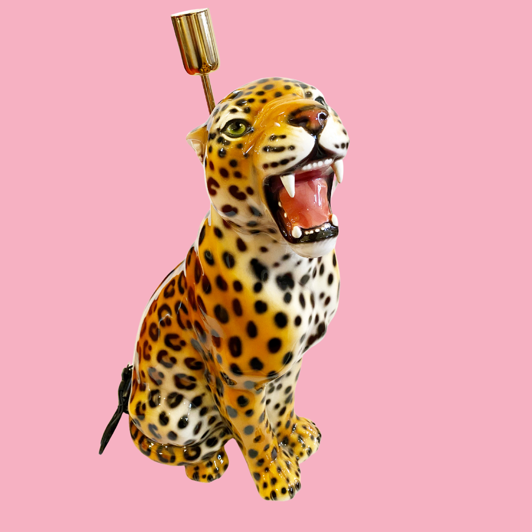 'Bodhi' Medium Orange Ceramic Leopard Statue Lamp