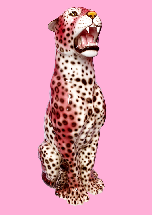 'Rizo' PINK EXCLUSIVE XXL Ceramic Leopard Statue Vintage