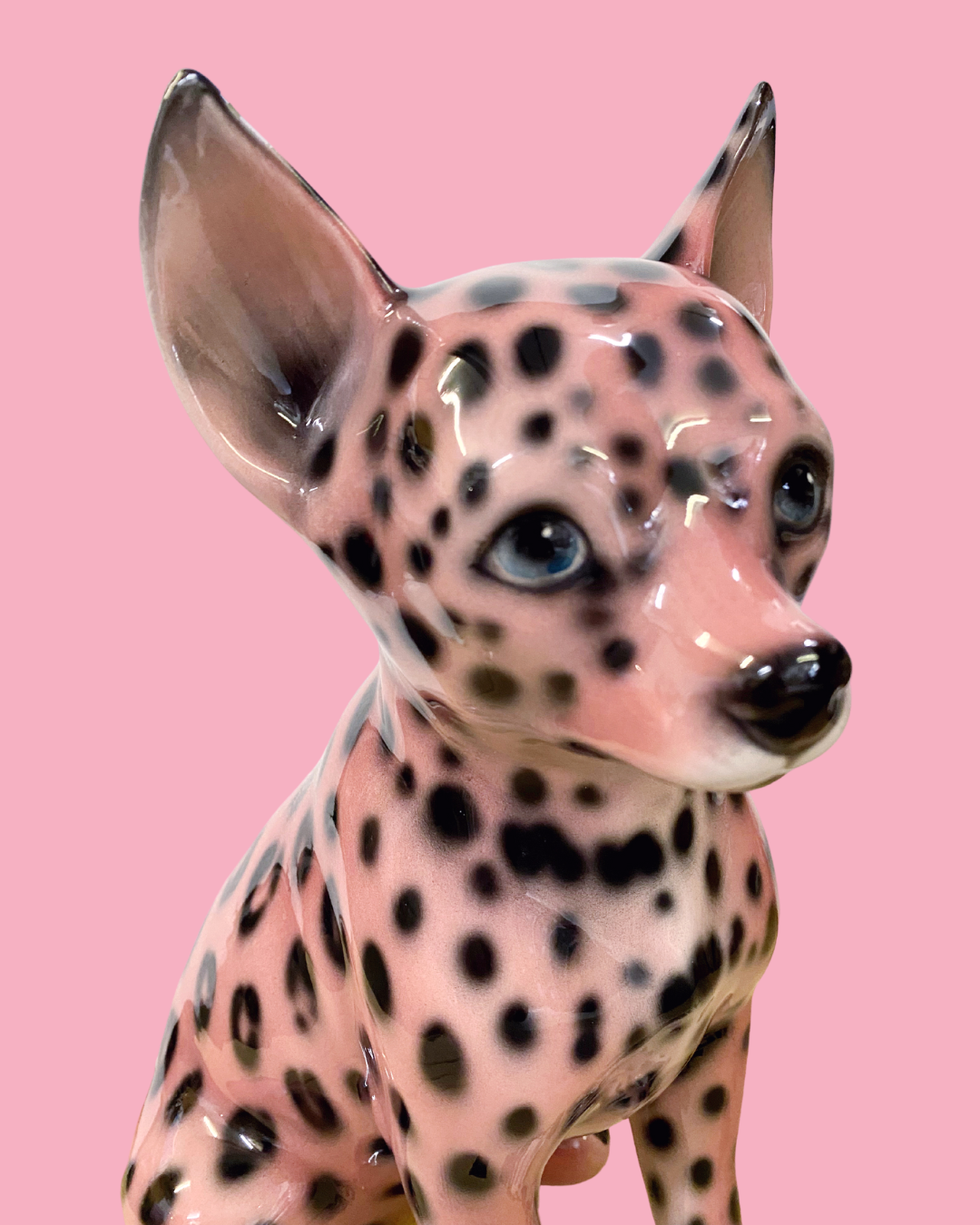 'Betty' Pink Leopard Print Chihuahua Dog Italian Ceramic Statue