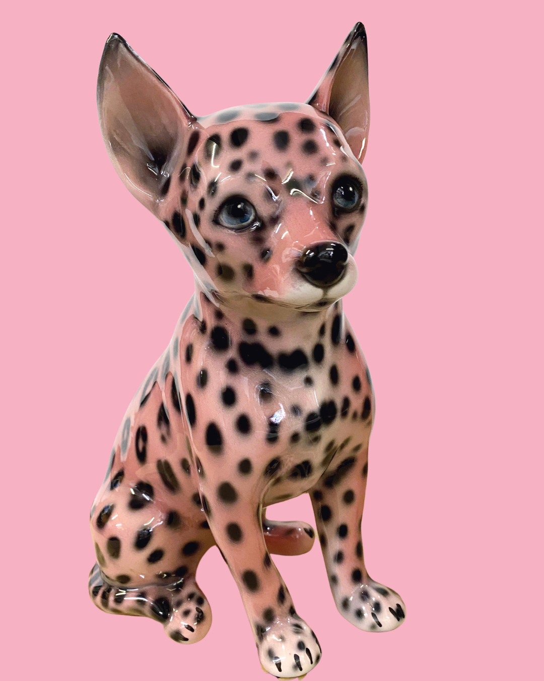'Betty' Pink Leopard Print Chihuahua Dog Italian Ceramic Statue