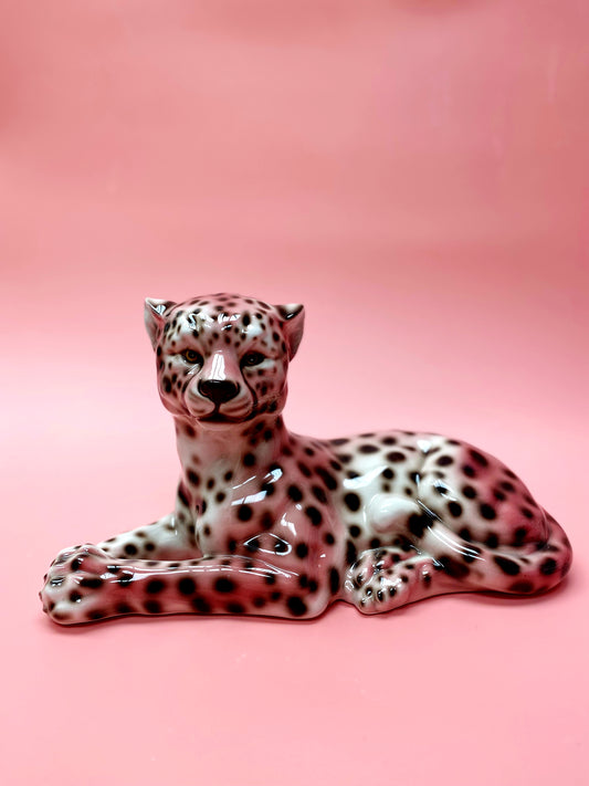 'Sloane' Laying PINK Ceramic Leopard Statue
