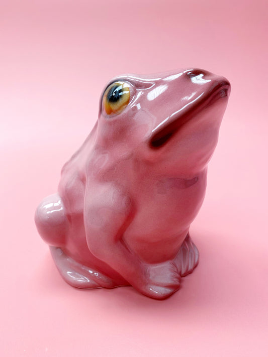 'Croak' Baby Pink Ceramic Frog Statue