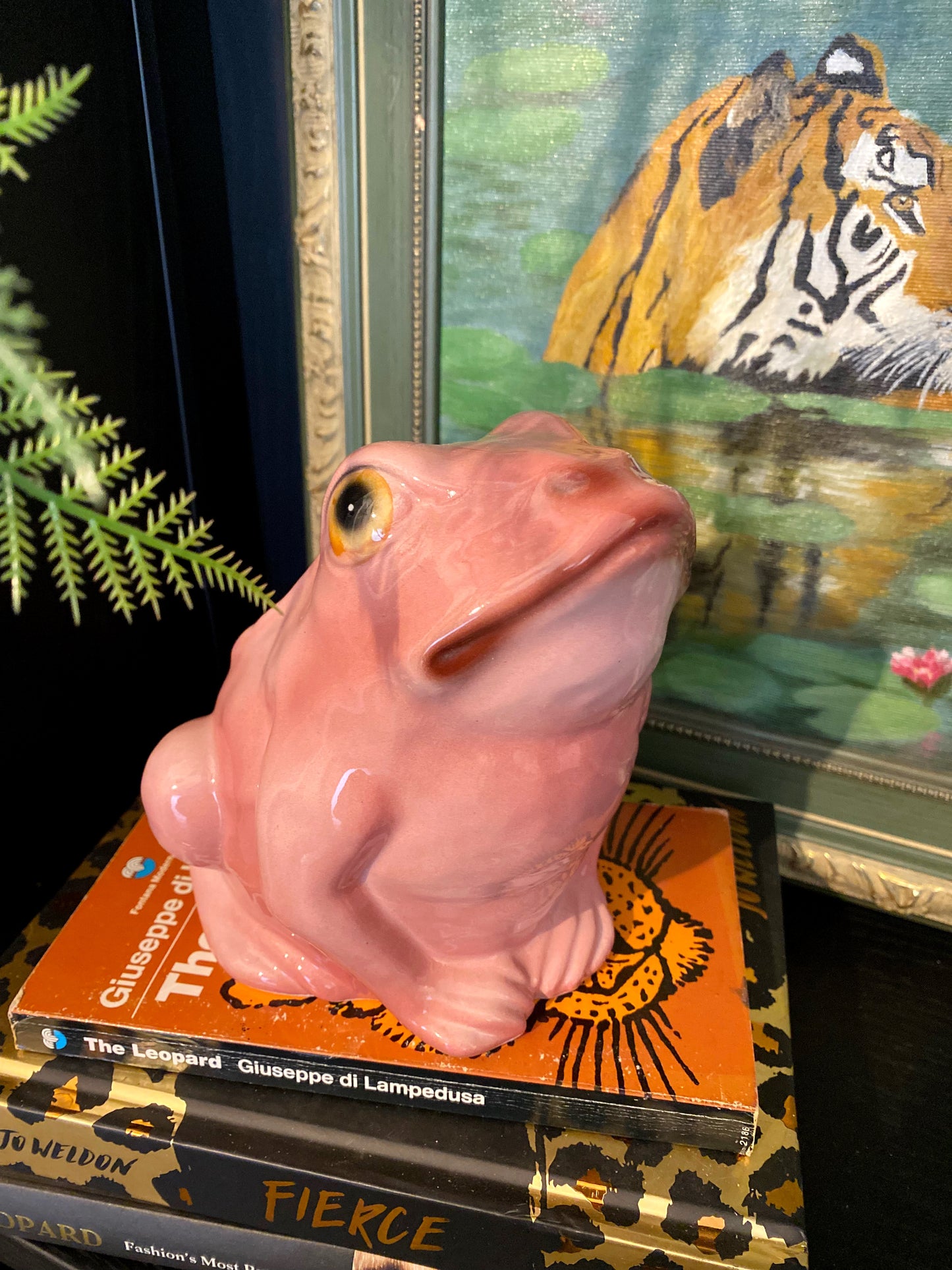 'Croak' Baby Pink Ceramic Frog Statue