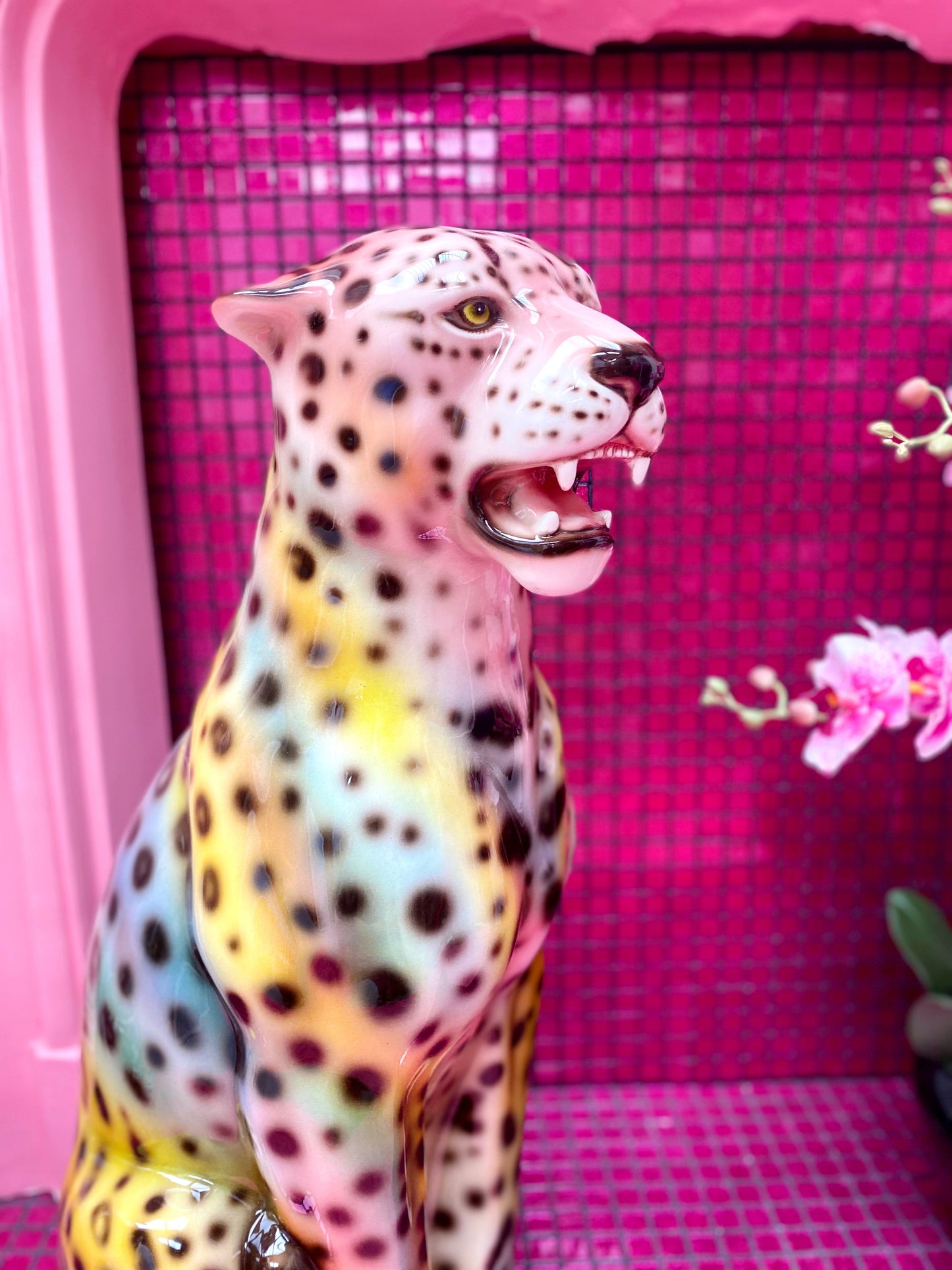 'Aurora' RAINBOW Large Ceramic Leopard Statue