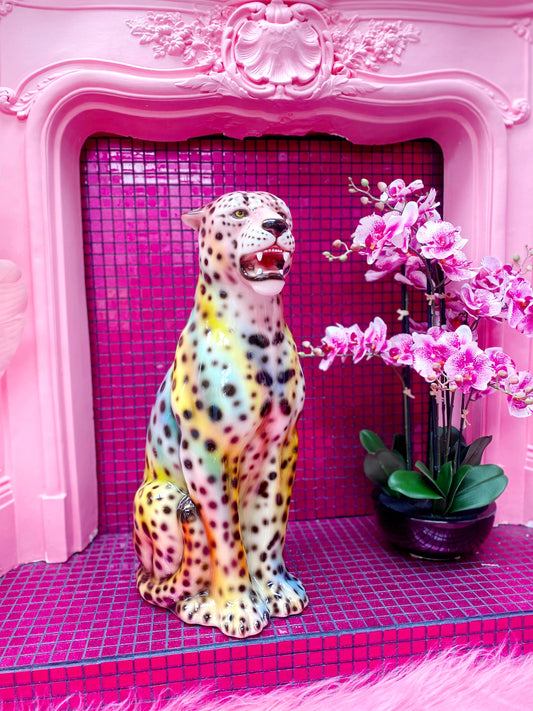 'Aurora' RAINBOW Large Ceramic Leopard Statue