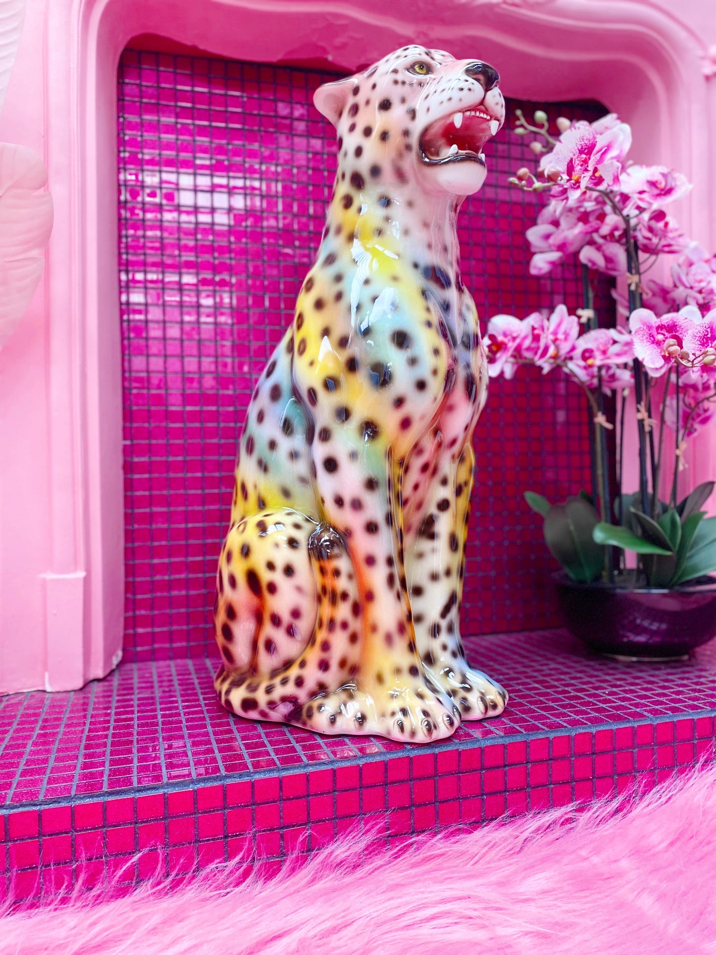 'Aurora' RAINBOW Large Ceramic Leopard Statue
