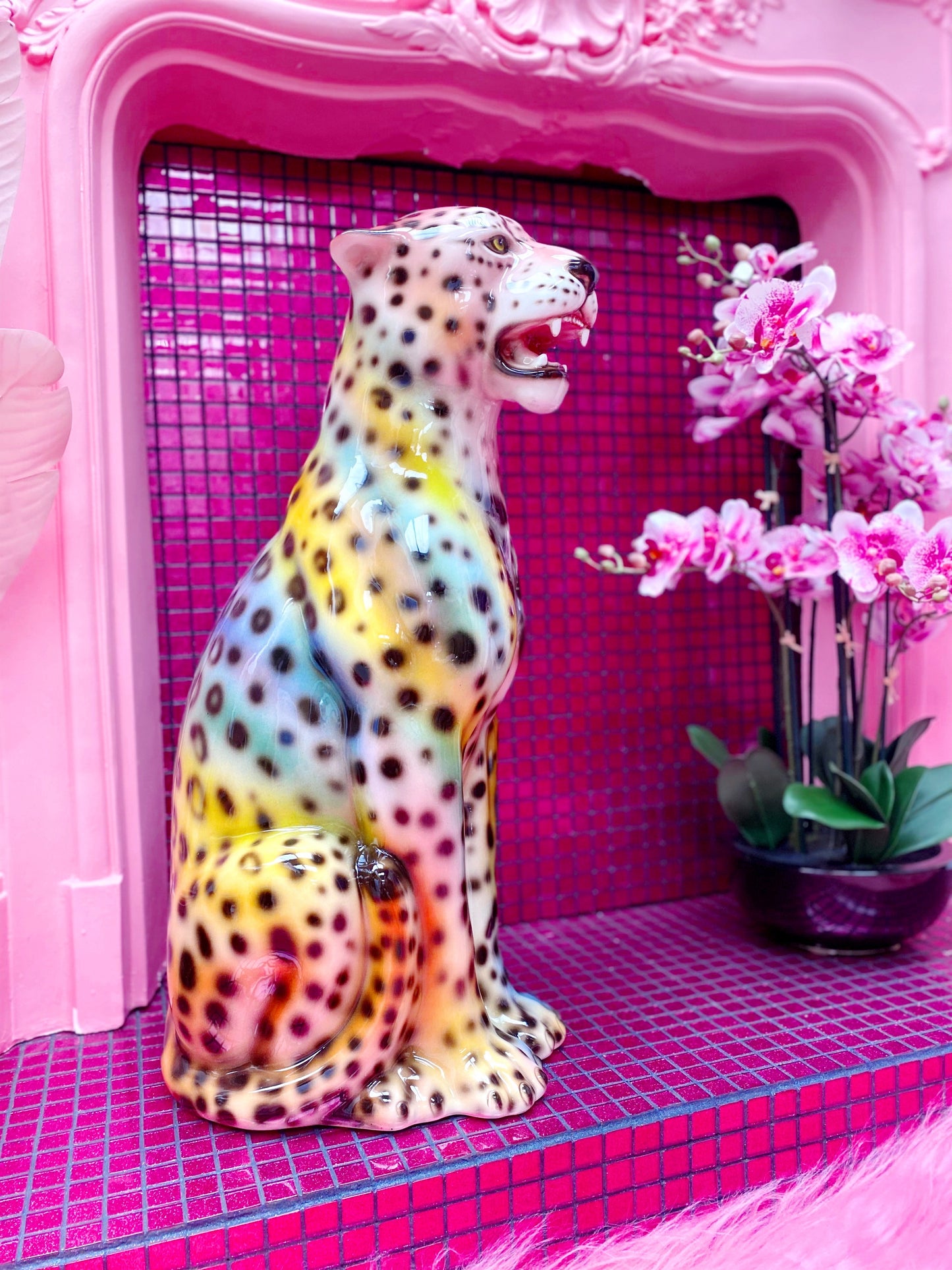 'Aurora' RAINBOW Large Ceramic Leopard Statue