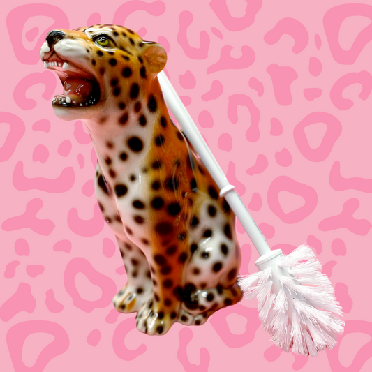 'Dexter' Toilet Brush Classic Ceramic Leopard Statue