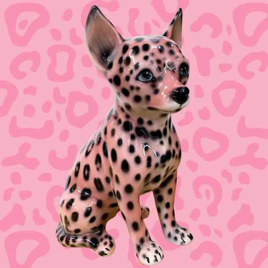 'Betty' Pink Leopard Print Chihuahua Dog Italian Ceramic Statue