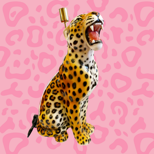 'Bodhi' Medium Orange Ceramic Leopard Statue Lamp