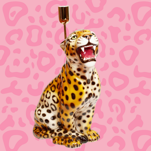 'Aster' Small Classic Ceramic Leopard Statue Lamp