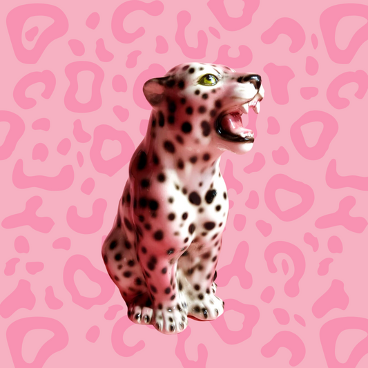 'Nina' Mini PINK Ceramic Leopard Statue Vintage