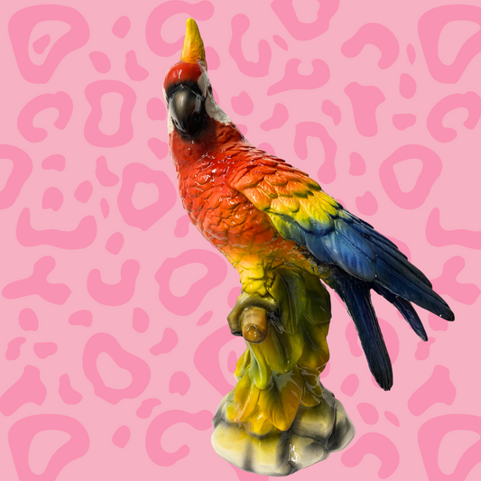 'Kiwi' Red Ceramic Cockatoo Statue Vintage