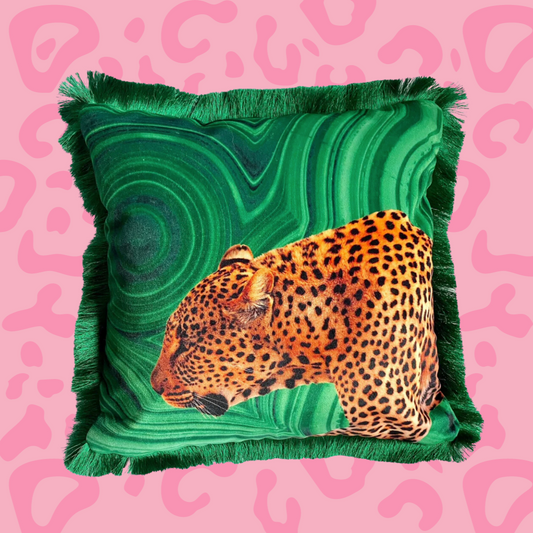 'Green Leopard Prowl' Luxury Cushion