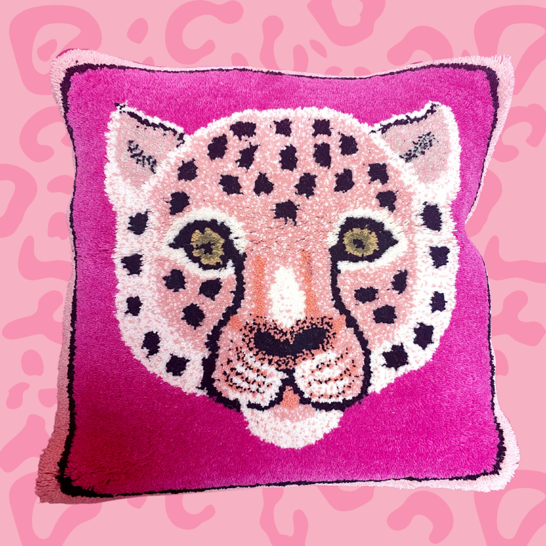 'Strawberry' Pink & Red Leopard Square Cushion