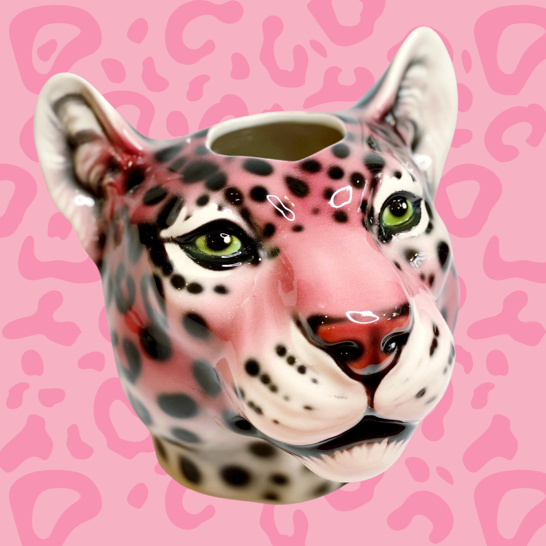 'Hellen' Pink Ceramic Leopard Head Flower Vase