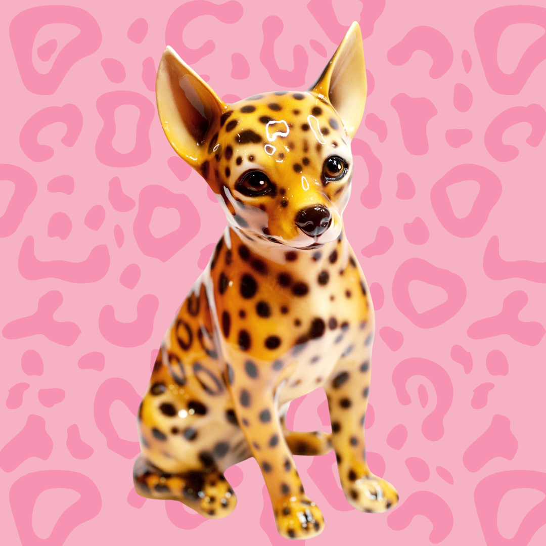 'Sheba' Leopard print Chihuahua Dog Italian Ceramic Statue