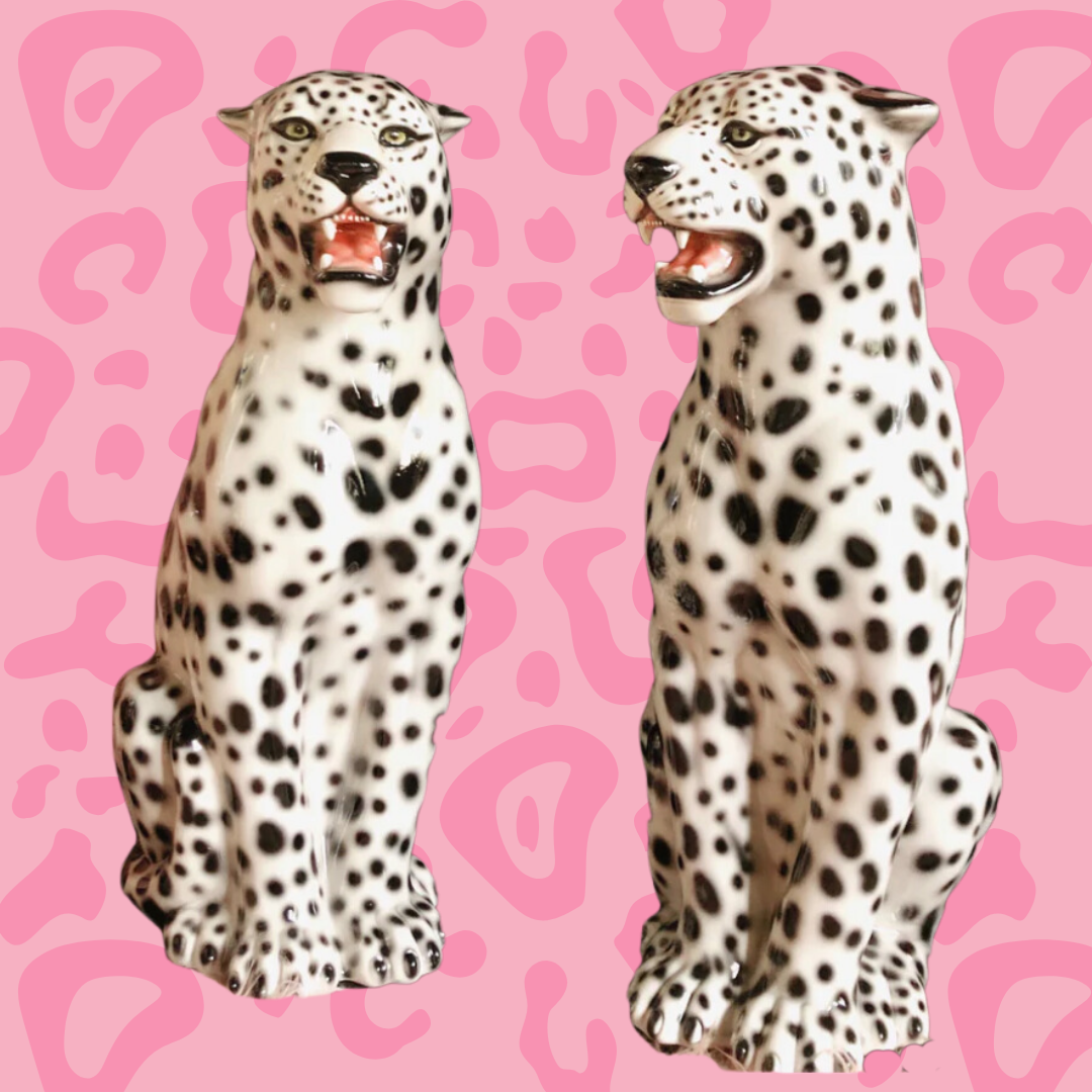 'Snowy' Large Ceramic Snow Leopard Statue Vintage