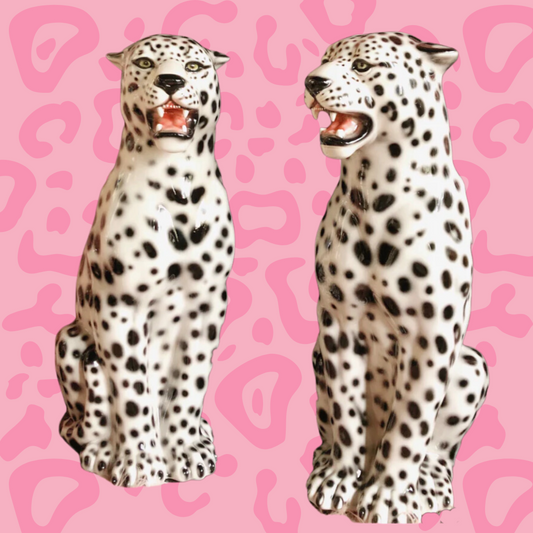 'Snowy' Large Ceramic Snow Leopard Statue Vintage