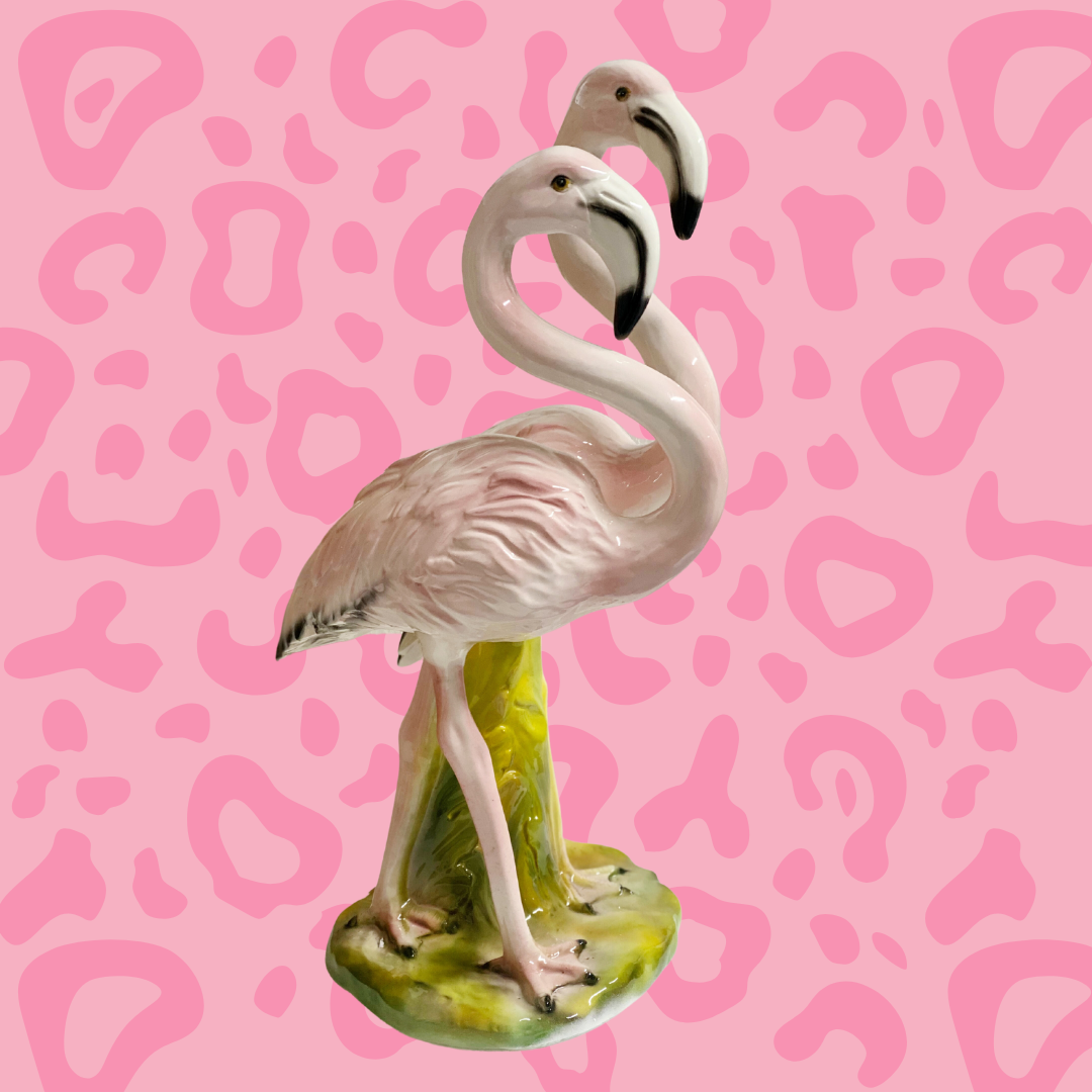 'Twins' Medium Ceramic Pink Flamingo Pair Statue