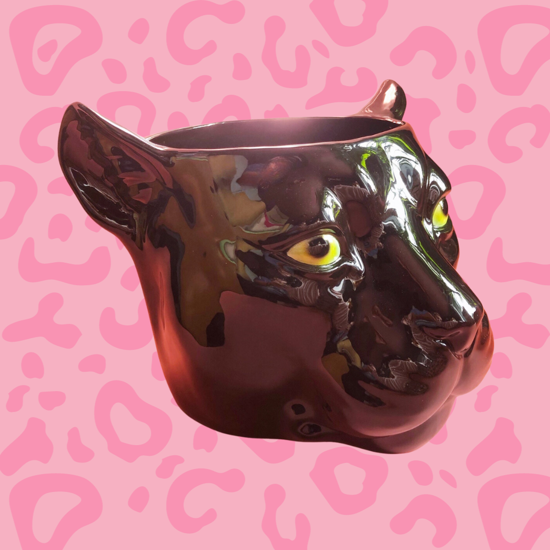 'Piper' XL Black Ceramic Panther Planter