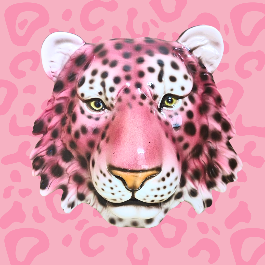 'Tallulah' Pink Ceramic Leopard Mask Wall Hanging