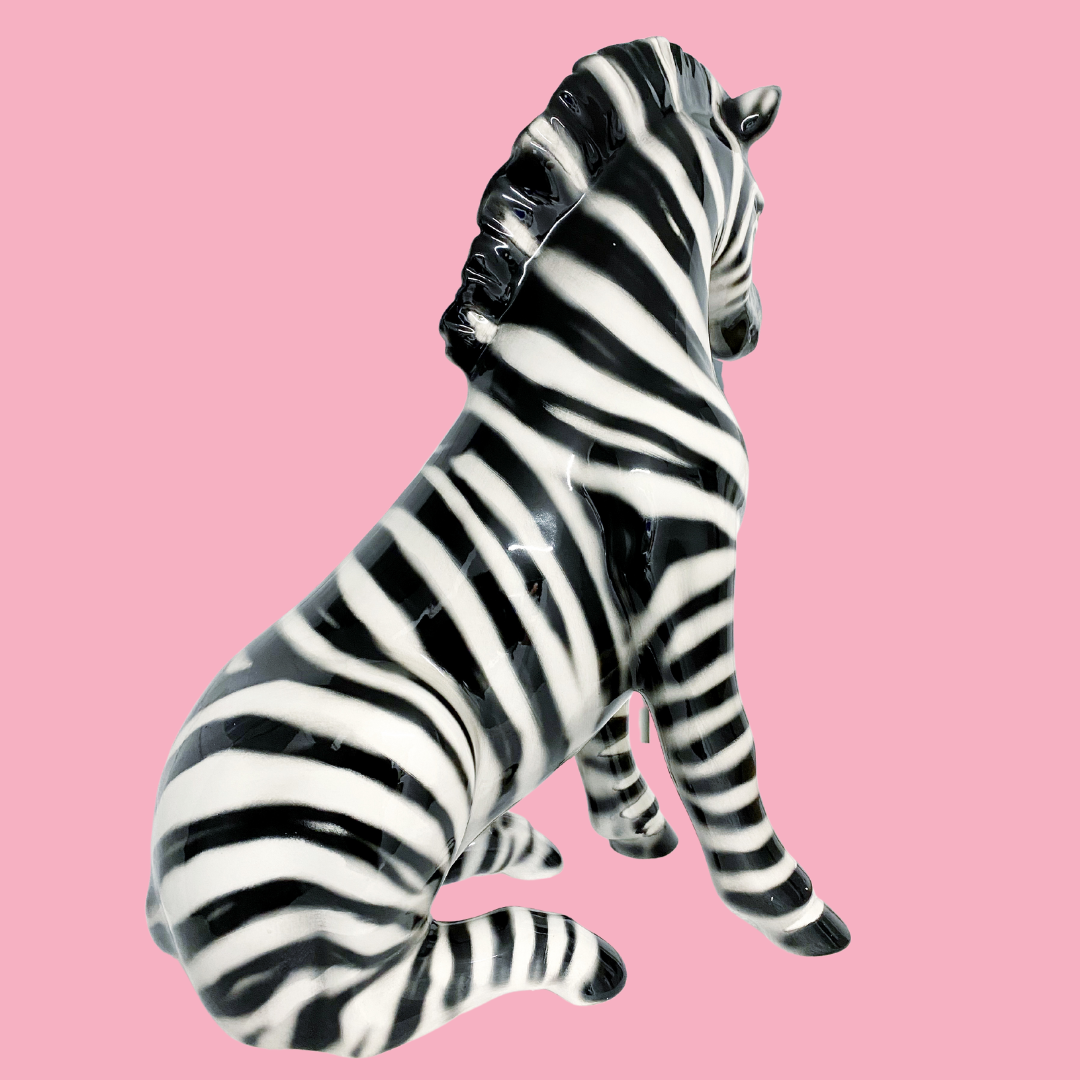 'Zaza' Large Ceramic Zebra Statue Vintage