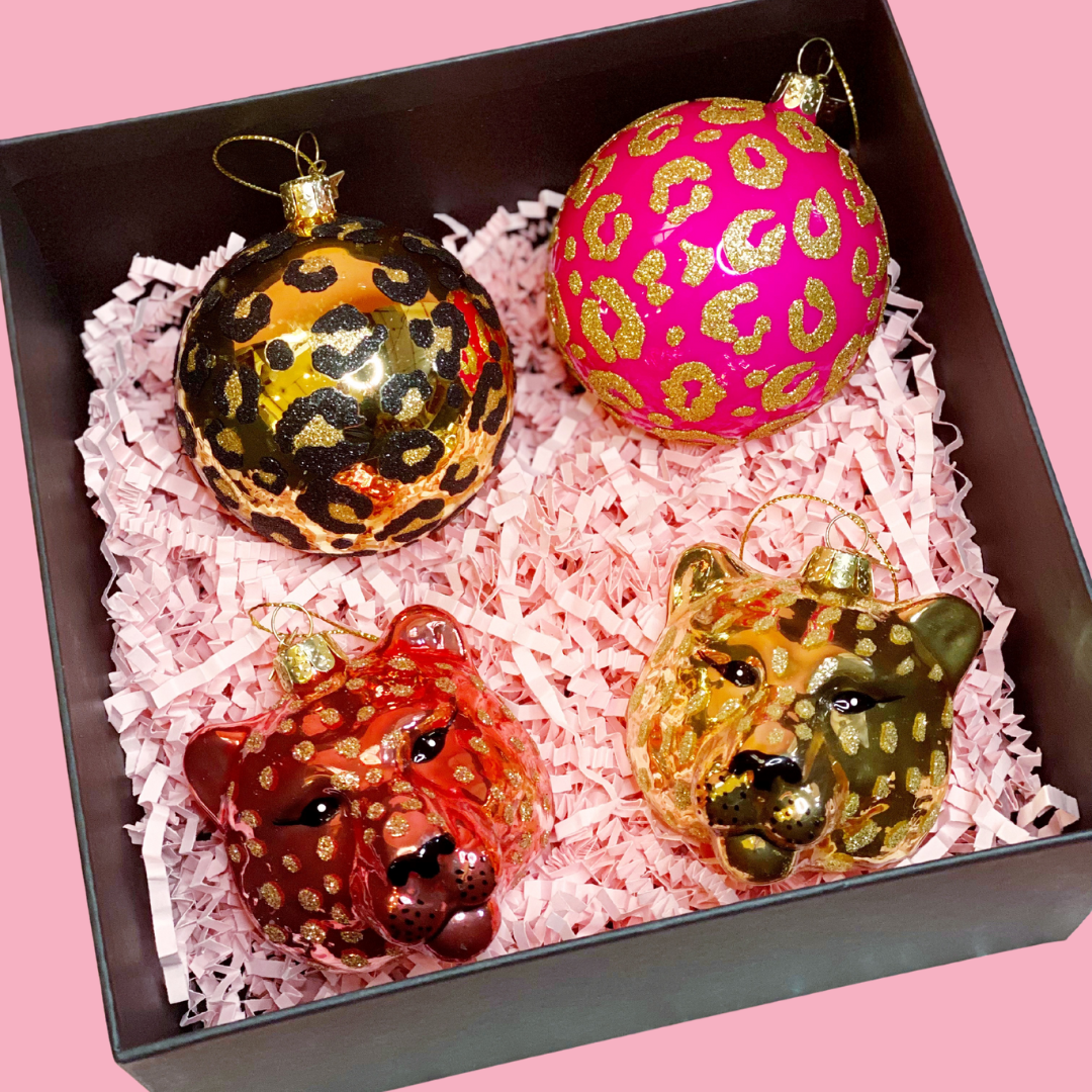 Vondels + Dogwood Lifestyle Leopard Baubles Set x4