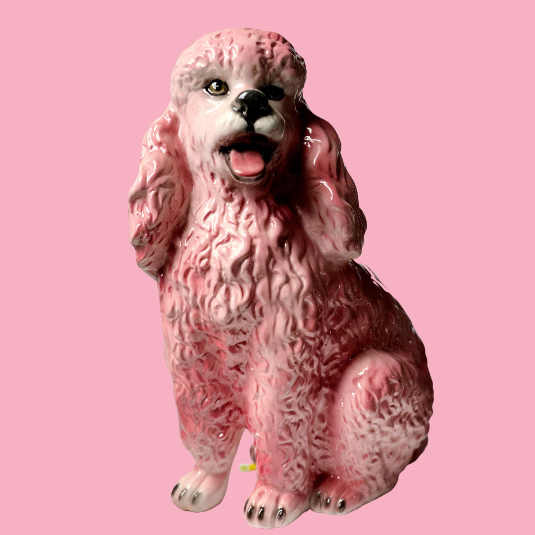 'Candy' Pink Sitting Poodle Dog Ceramic Statue