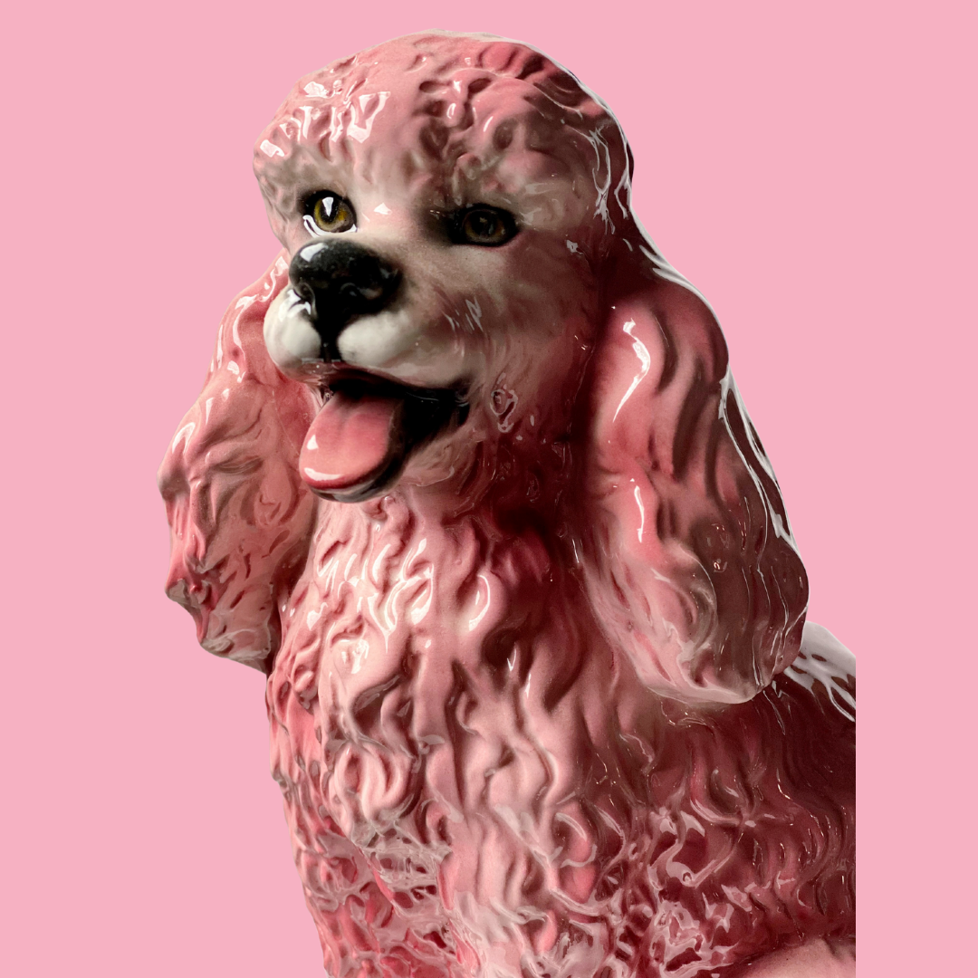 'Candy' Pink Sitting Poodle Dog Ceramic Statue