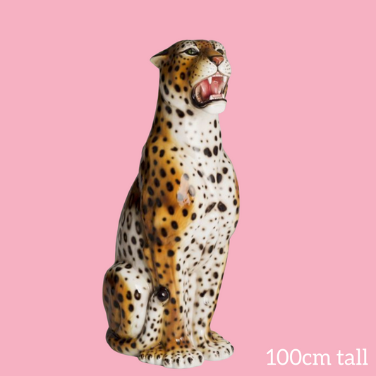 'Kenickie' XXL Classic Orange Ceramic Leopard Statue Vintage