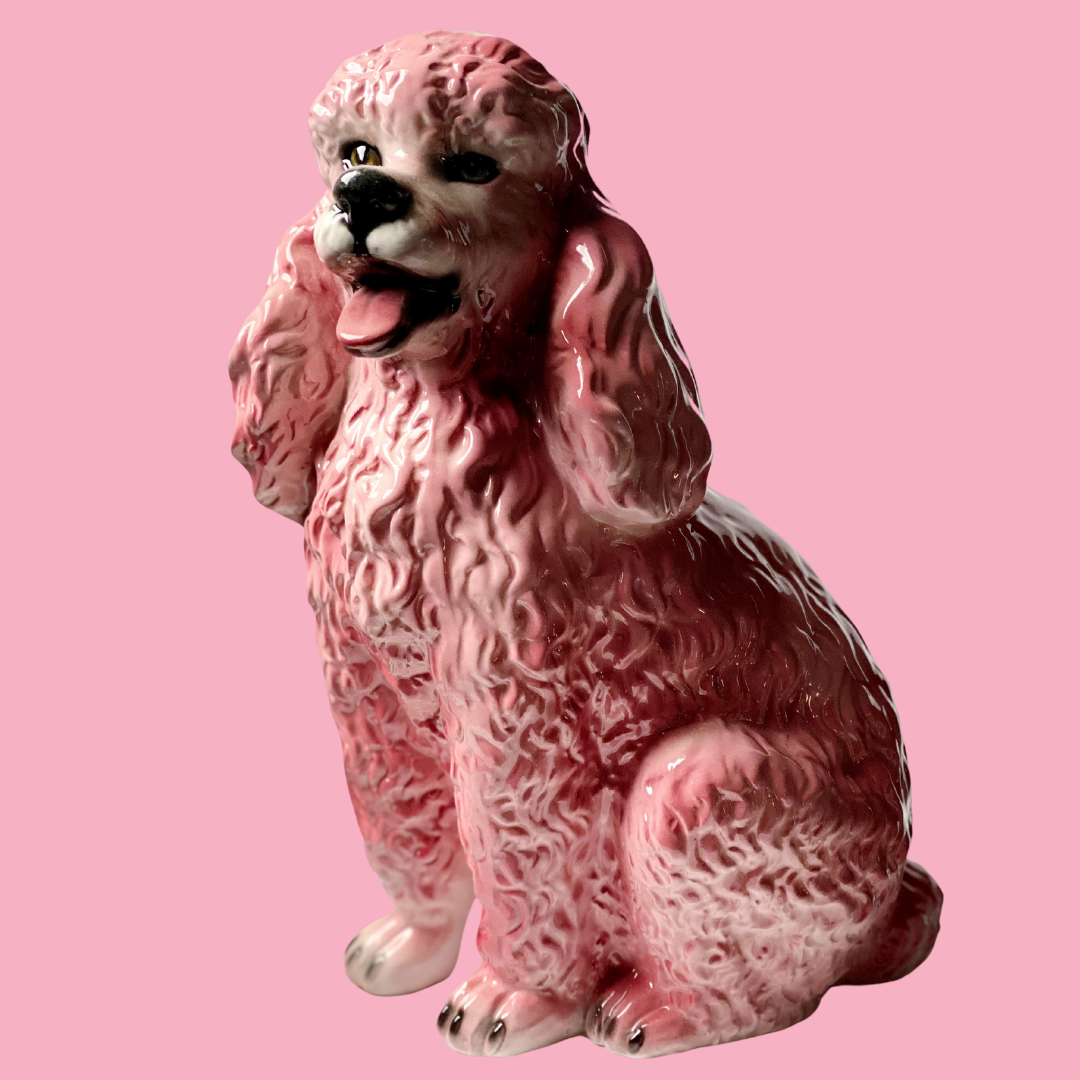 'Candy' Pink Sitting Poodle Dog Ceramic Statue