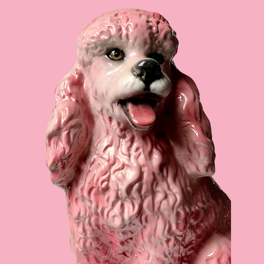 'Candy' Pink Sitting Poodle Dog Ceramic Statue
