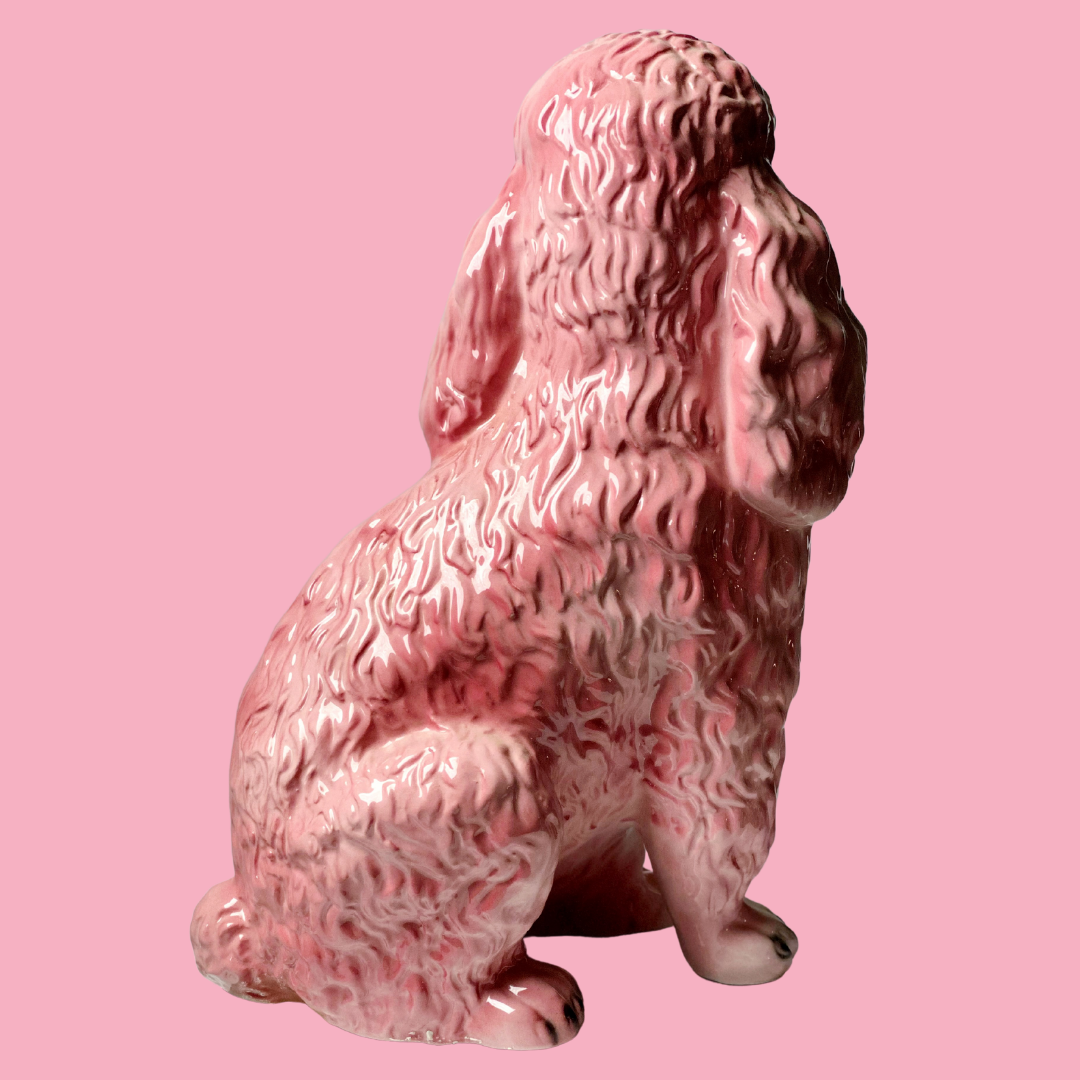 'Candy' Pink Sitting Poodle Dog Ceramic Statue