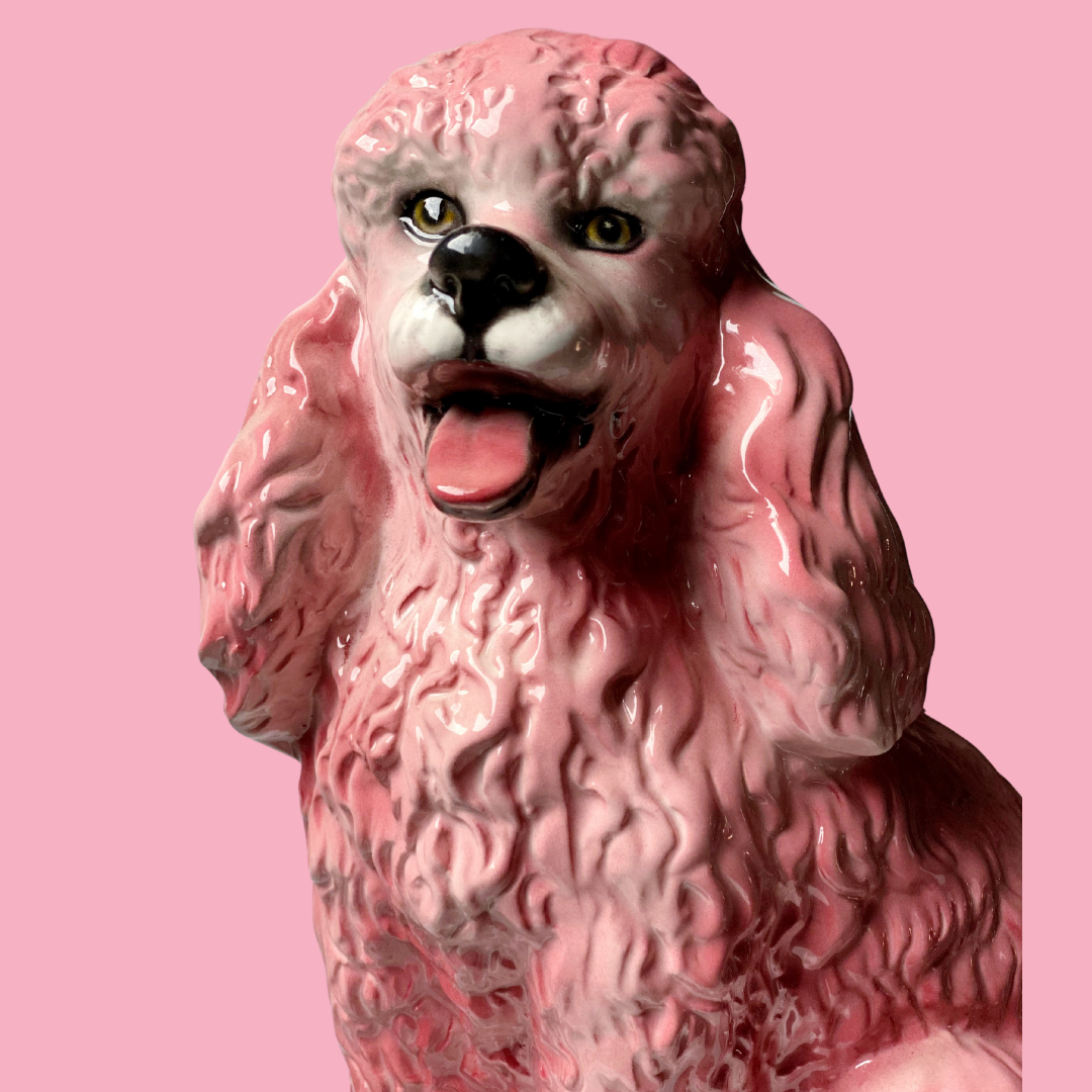 'Candy' Pink Sitting Poodle Dog Ceramic Statue