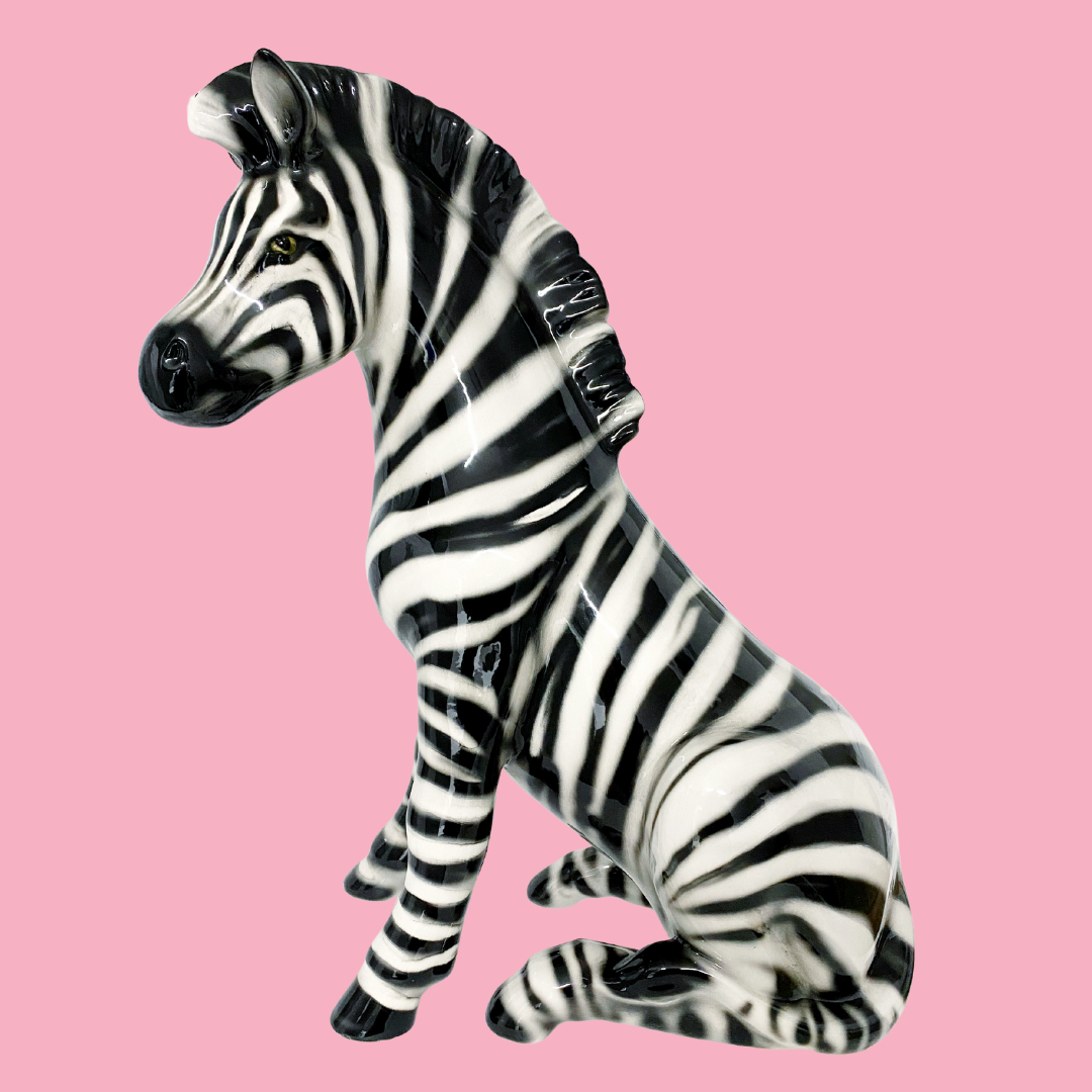 'Zaza' Large Ceramic Zebra Statue Vintage