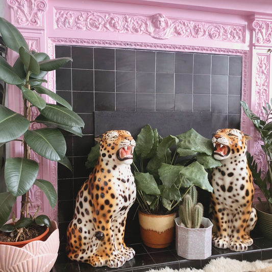 'Belle' Medium Ceramic Leopard Statue Vintage