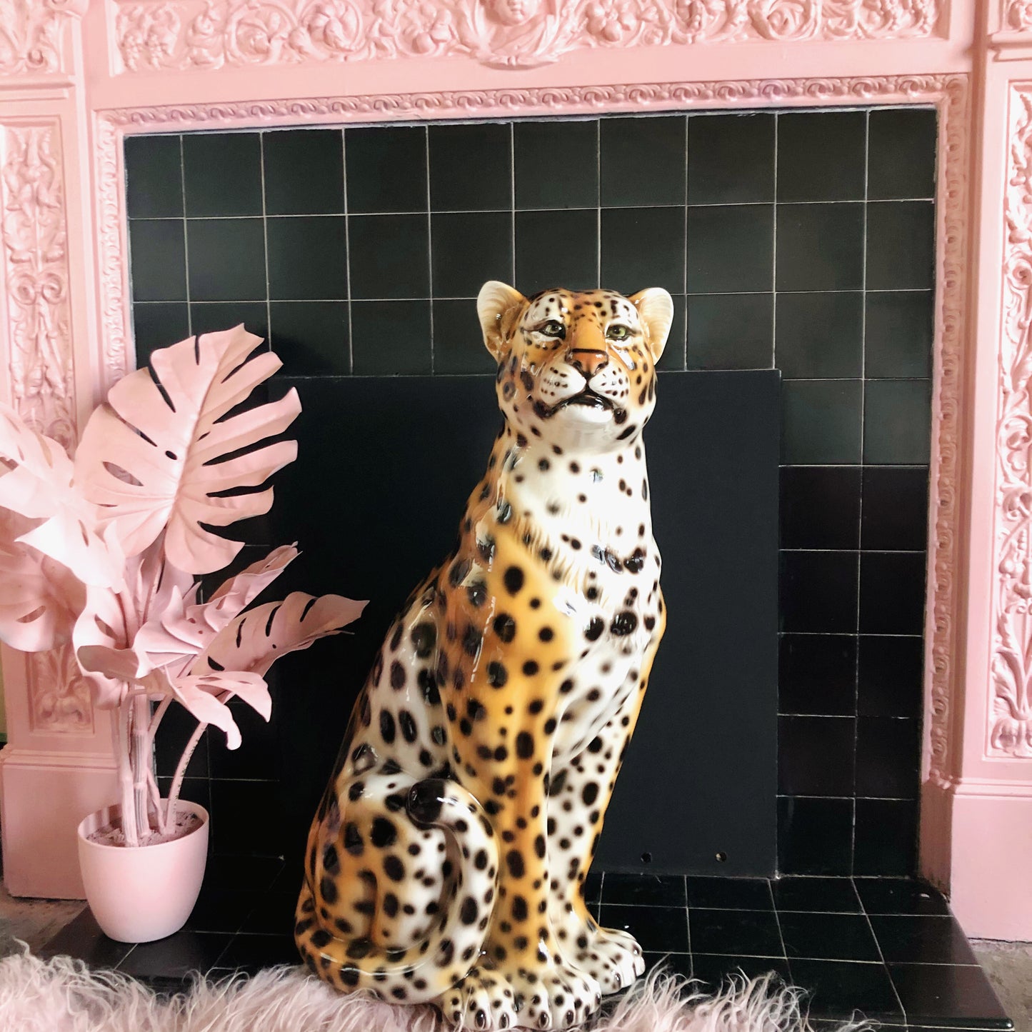 'Dolly' Large Ceramic Leopard Statue Vintage