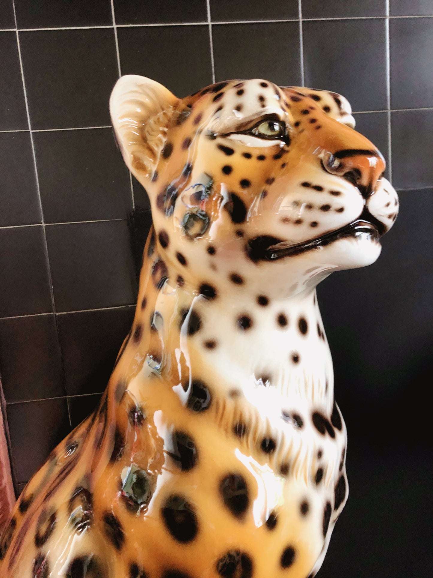 'Dolly' Large Ceramic Leopard Statue Vintage