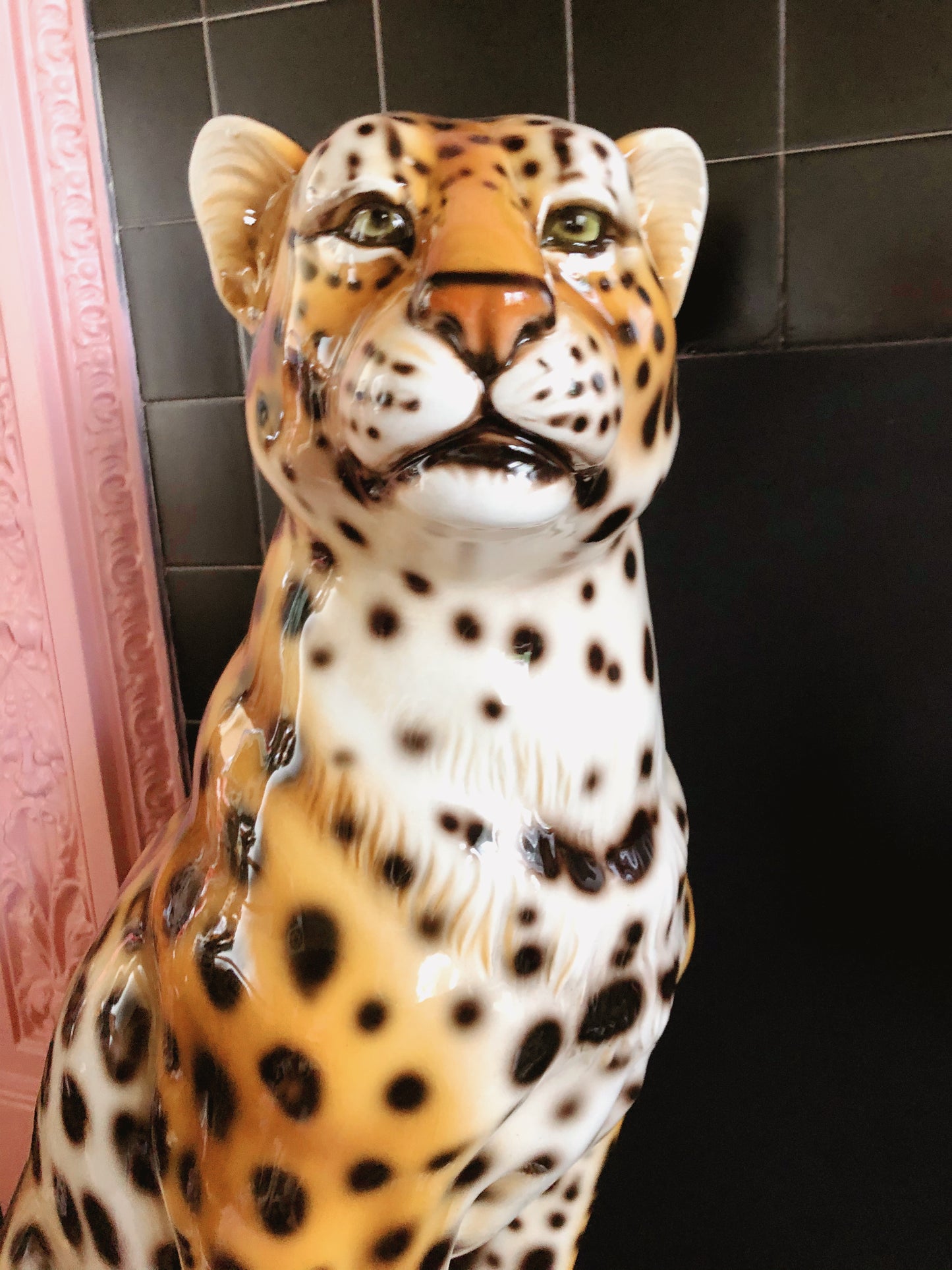 'Dolly' Large Ceramic Leopard Statue Vintage