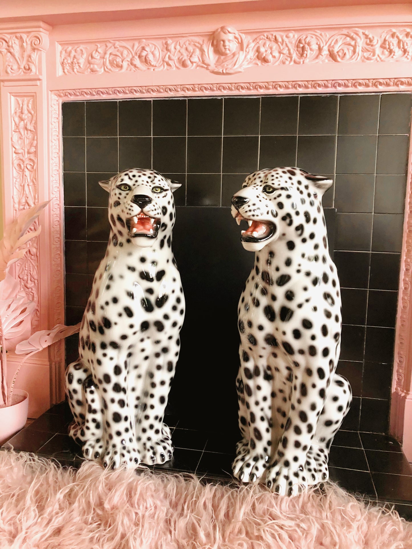 'Snowy' Large Ceramic Snow Leopard Statue Vintage