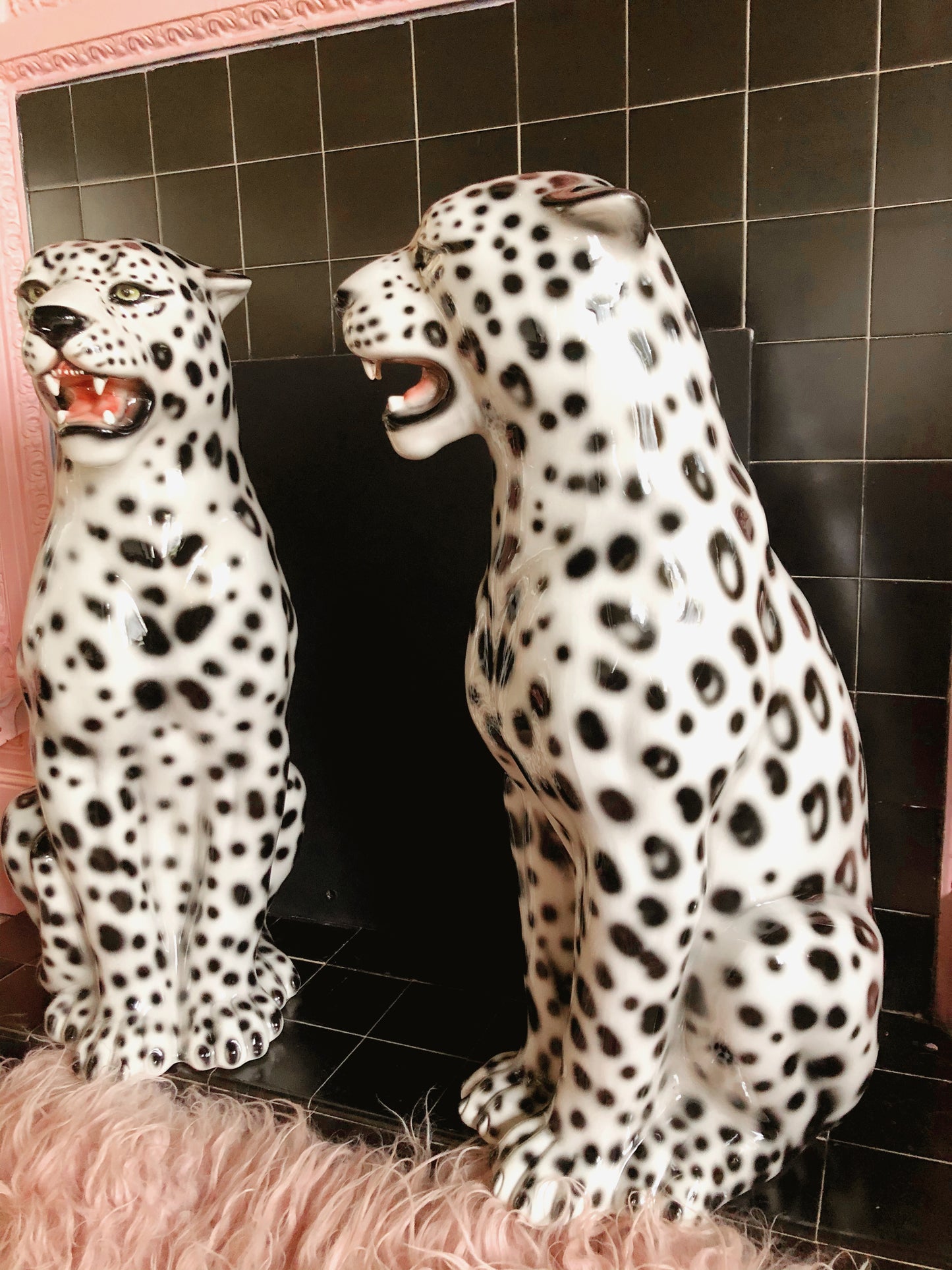 'Snowy' Large Ceramic Snow Leopard Statue Vintage