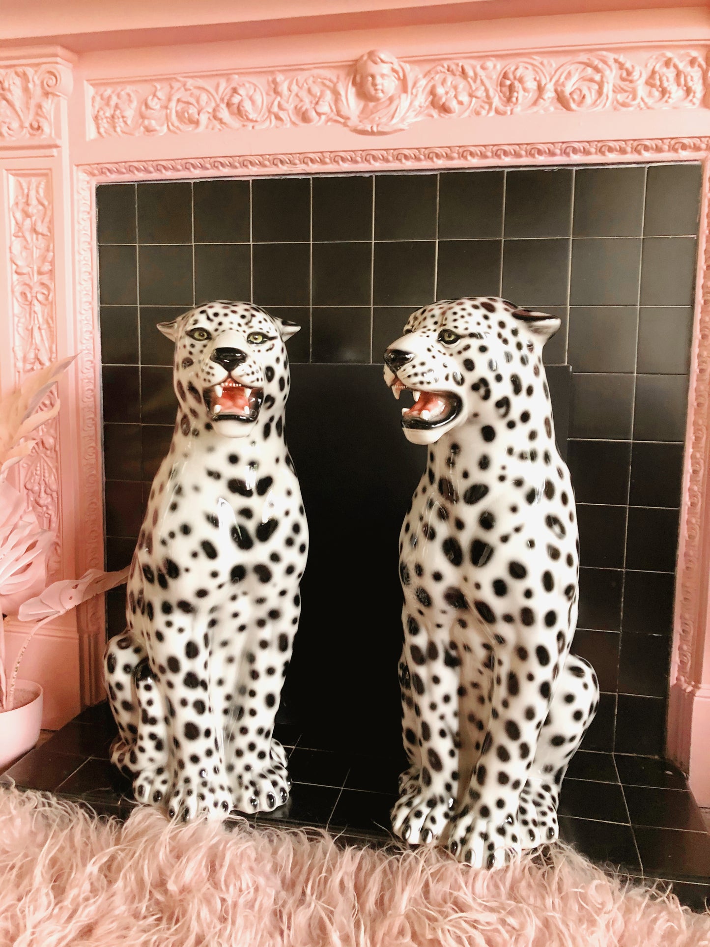 'Snowy' Large Ceramic Snow Leopard Statue Vintage