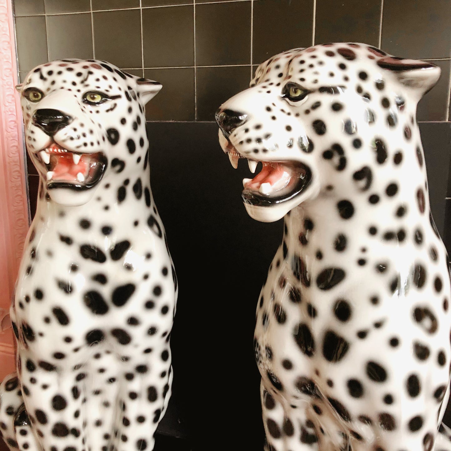 'Snowy' Large Ceramic Snow Leopard Statue Vintage