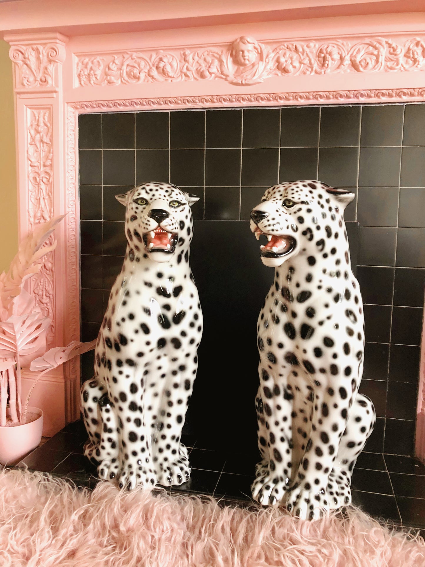 'Snowy' Large Ceramic Snow Leopard Statue Vintage