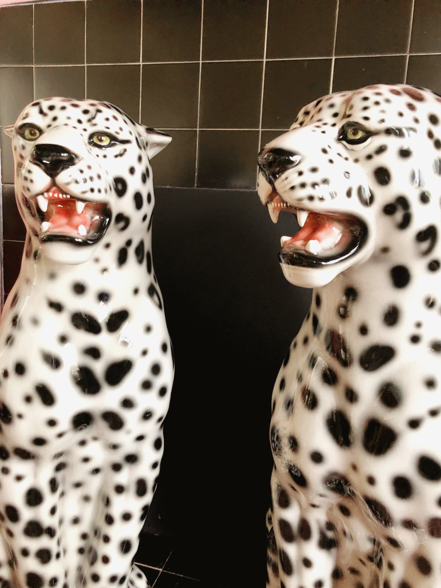 'Snowy' Large Ceramic Snow Leopard Statue Vintage